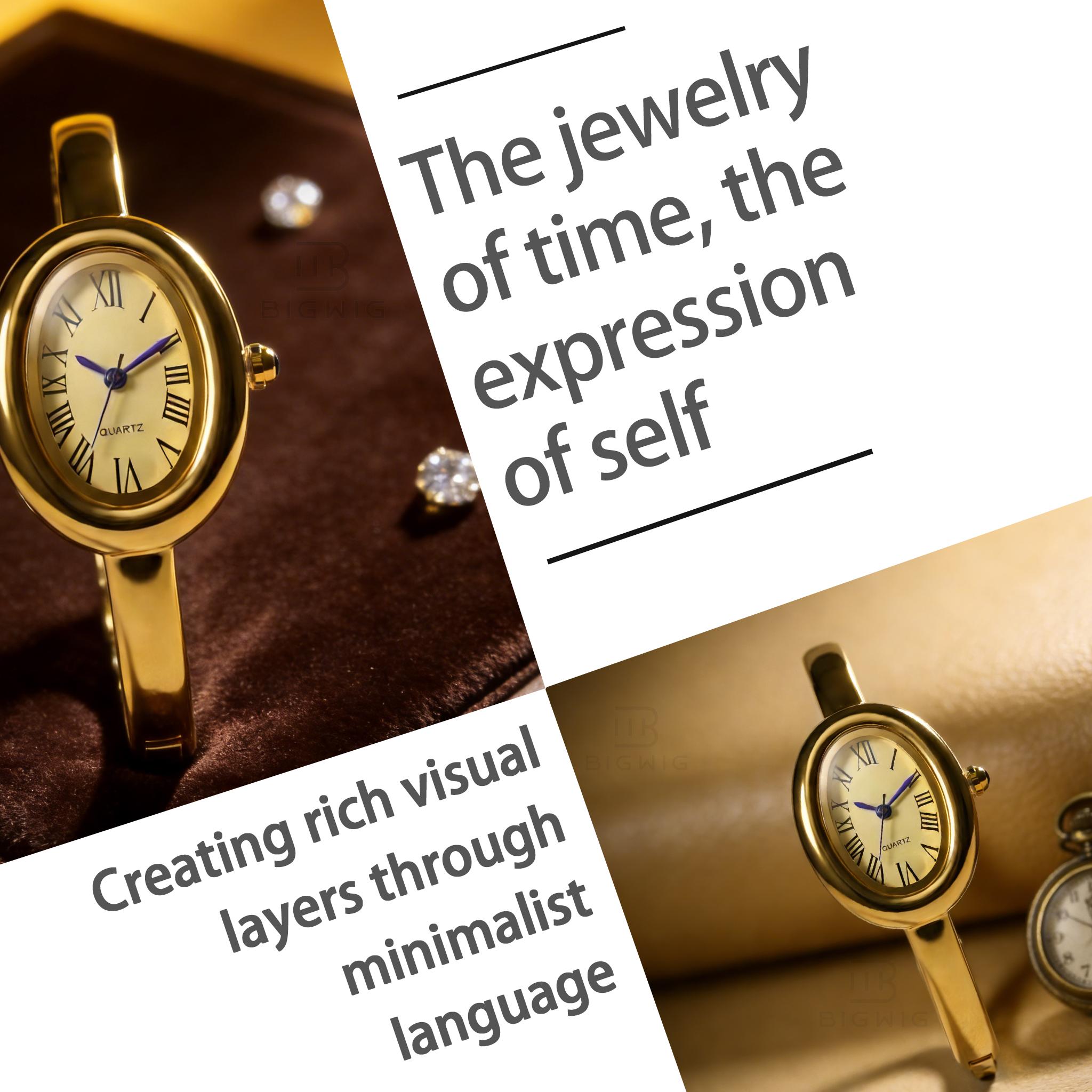 [Mother's Day Gift] Dainty Gold Cuff Watch - Elegant Oval Dial Quartz Watch For Women Waterproof - Retro Style Fashion Bracelet Wristwatch Birthday Gift For Her