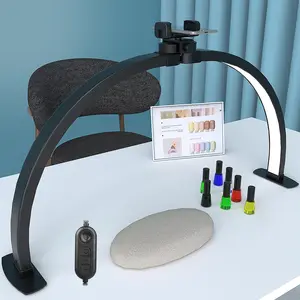Half Moon Light Desk Lamp for Nail Techs with Phone Stand for Tattoos, Eyebrows, Beauty, 29In, 40W
