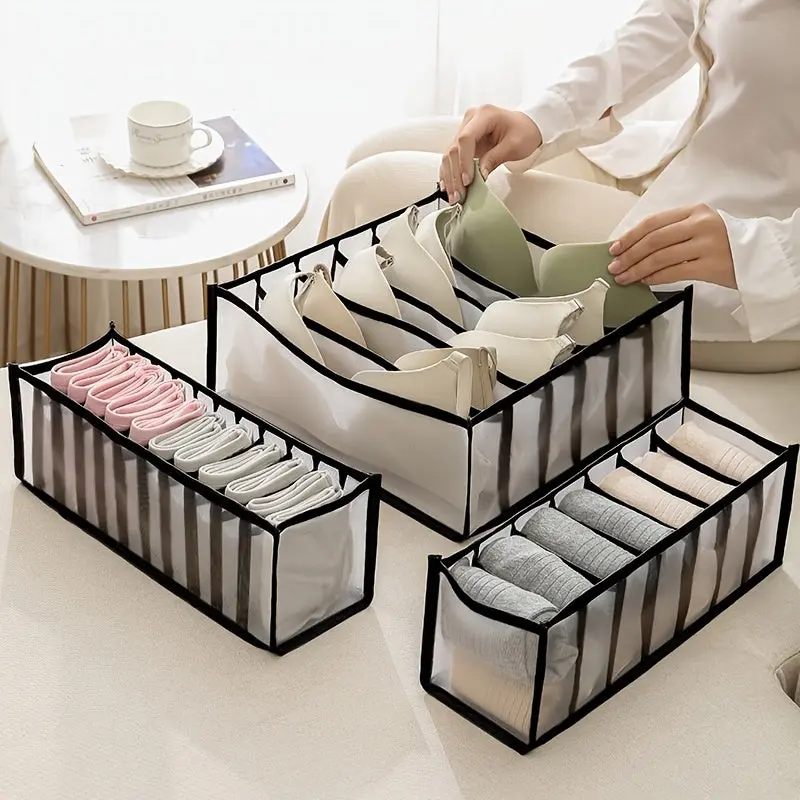 Household Underwear Organizer Box – Mesh Grid Storage for Socks, Ties, and Underwear