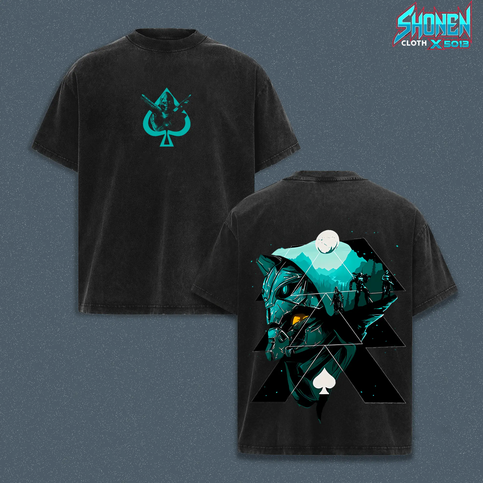 Destiny 2 T-Shirt, Cayde-6 Ace of Spades Hunter Vanguard Vintage Washed Black Oversized Graphic Tee, Sci-Fi FPS Gaming Heavyweight Cotton Top, Guardian Lore Streetwear Unisex Apparel