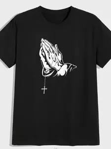 'Graphic T-Shirt' Praying Hands Rosary Print | Spiritual Streetwear Aesthetic | Unisex OOTD Essential | TikTok Viral Y2K Casual Daily Wear Statement Tee for Men Women, Menswear, 2026 Spring New Drop