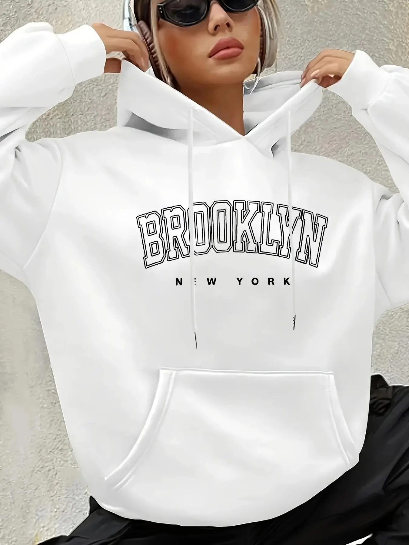 Women's Fox Letter Print Hoodie, Casual Loose-Fit Hooded Sweatshirt, Bold Graphic Design for Fall and Winter Fashion