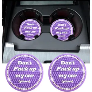 2 Pack Bling  Cup Holder Coasters, 2.75 inch Anti-Slip Soft Rubber  Rhinestone Auto Cup Insert Pad, Universal  Interior Decor Accessories for  SUV  ()