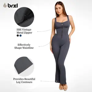 Brxl  By Popilush Shapewear Jumpsuit - Faux Denim Jumpsuit For Women Built In Shapewear Tummy Control Jean Romper Full Bodysuits