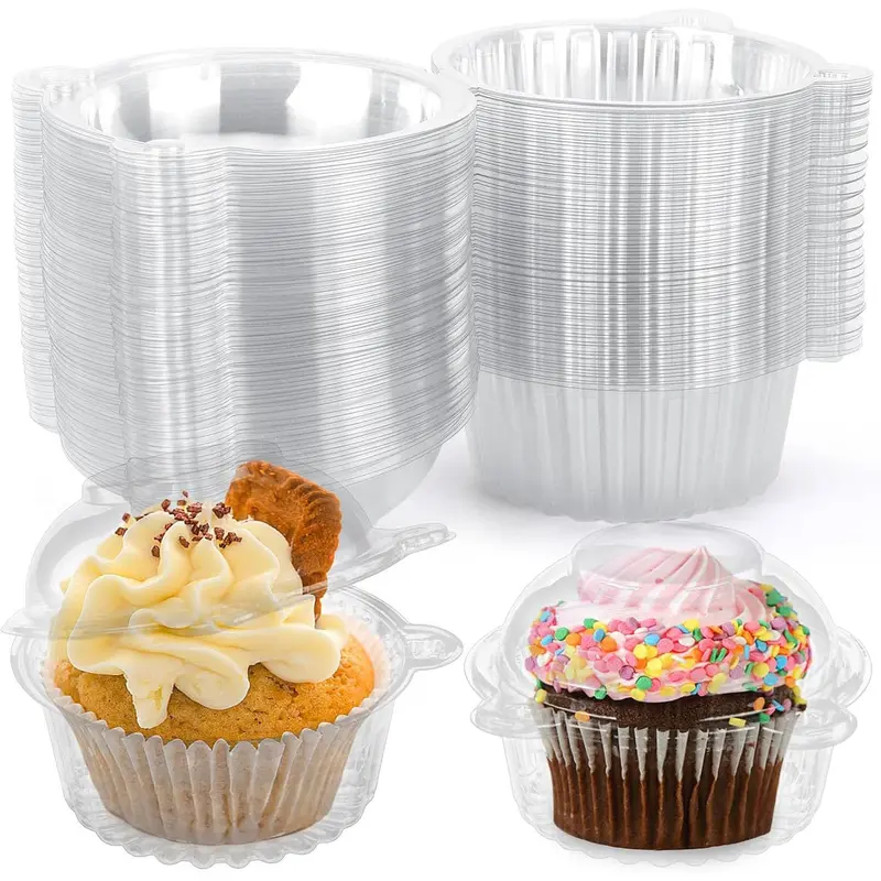 Summerwins 50pc Sturdy Round Plastic Cupcake Containers with Sealable Lids, 4.3x3.2in Stackable Bakeware, Re-Use Baking Tools for Baked Goods, Party-Ready Display & Kitchen Storage Solution for Events