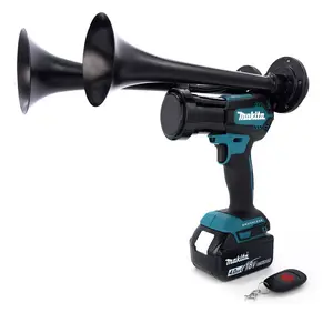 Makita Impact Train Air Horn Compact Model with Dual Metal Trumpets, 130+ dB, Remote Control, Hand-Assembled in USA, Portable, Handheld Train Horn Drill