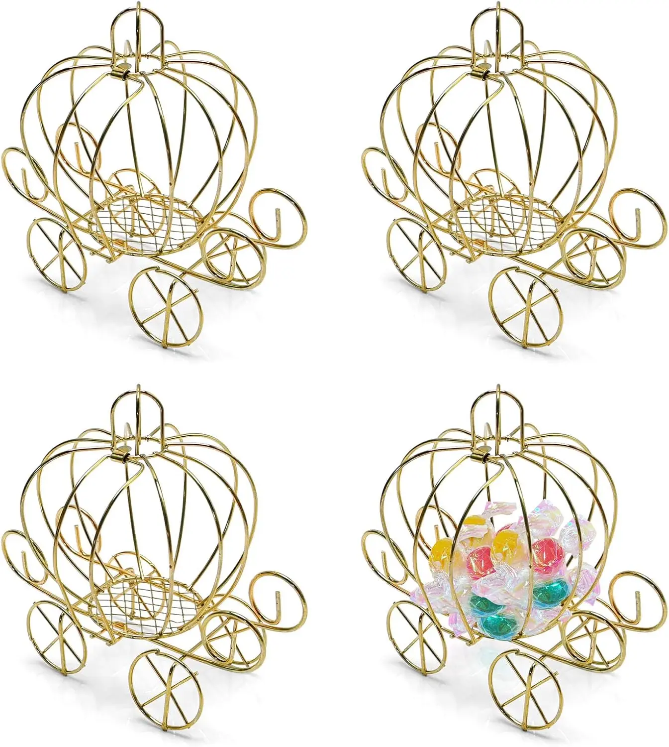 4Pcs Gold Cinderella Pumpkin Carriage Candy Boxes - 4.9x3.1x4.7in Home Improvement Accents, Princess Carriage Decoration for Birthday Party, Thanksgiving, Valentines Day
