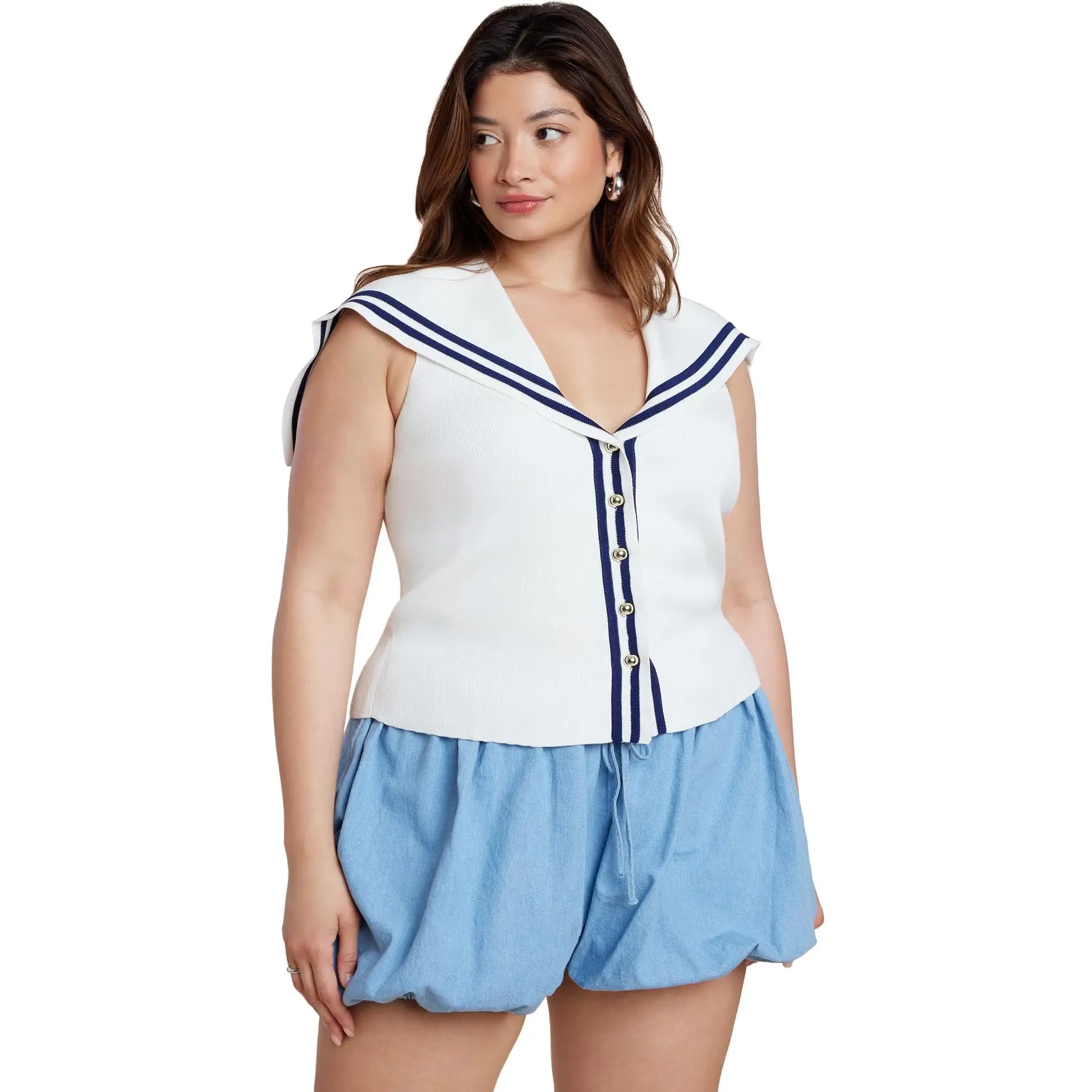 ELOQUII Women's Plus Size Sailor Collar Sweater Tank
