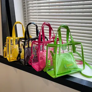 2 Pack Women's Transparent Handbags Casual Shoulder Bags Cute Tote Bags Fashion Crossbody Bags Suitable for Shopping Travel