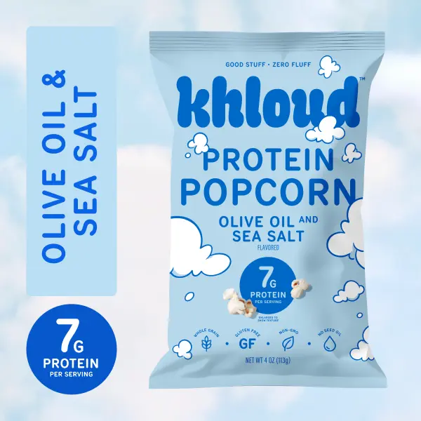 Olive Oil & Sea Salt Khloud Protein Popcorn by Khloe Kardashian | 7g of Protein Per Serving | No Seed Oils | Gluten-Free | Available in 4pk or 12pk