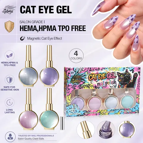 GELLAKTIK Cat Eye Gel Nail Polish Set, Fall Winter Nail Gel with Magnet, Glitter Gel Magnetic Glass Effect Soak Off UV Manicure Gift for Women