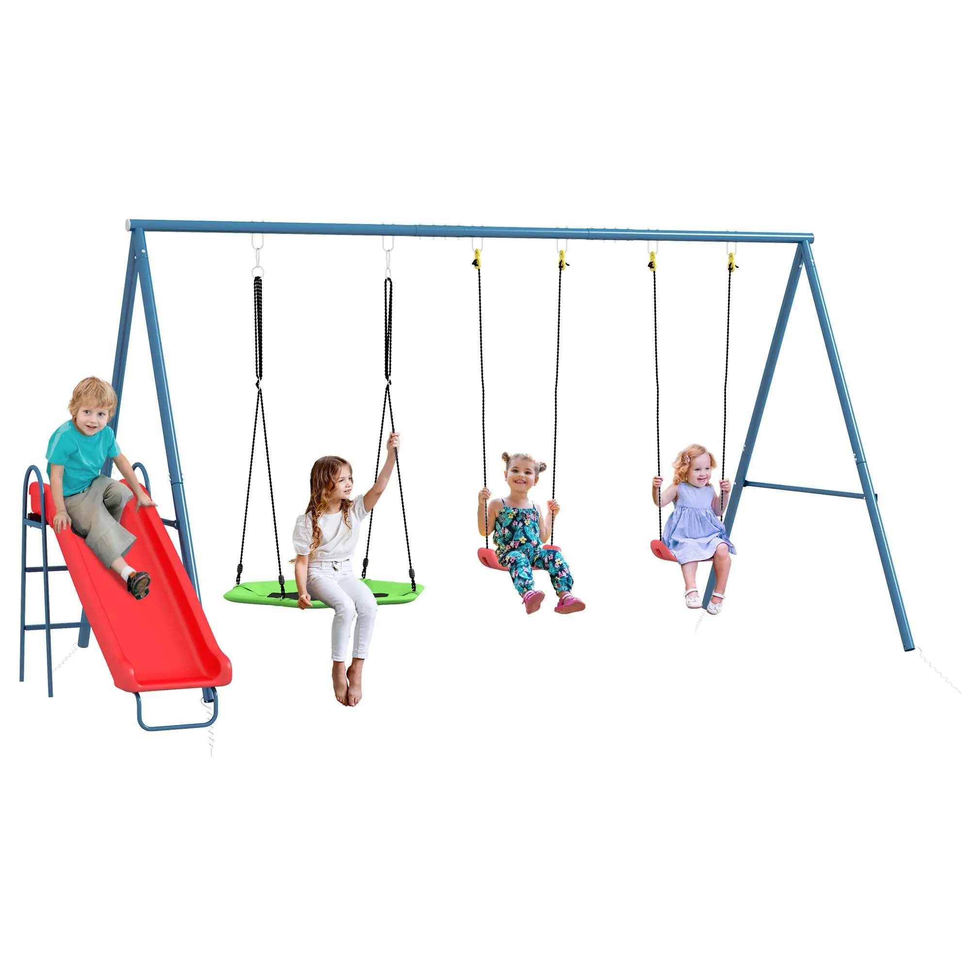 4 In 1, 1 Saucer Swing+2 U-shaped Swings+1 Slide 