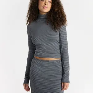 Women's Turtleneck Top and Mini Skirt Set 2-Piece Striped Knitwear for Everyday Wear