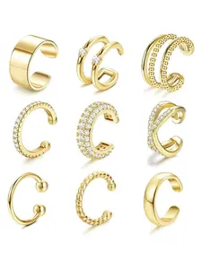 9 Pcs Ear Cuffs Clip Earrings Set for Women Men 14K Gold Plated Cubic Zirconia Ear Clips Non Pierced Cartilage Ear Cuff Trendy Lightweight Versatile Earrings Jewelry Set