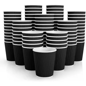 120 Pack 8 oz Paper Coffee Cups, Disposable Coffee Cups, Black Hot Beverage Cups with Ripple Wall Design, Hot Beverage Cups Suitable for Birthday,Party and any occasions