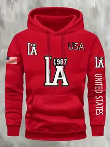 Men's Hoodie Sweatshirts Long Sleeve Tiktok Trend, Los Angeles Theme, 1987 Year Element, Usa Flag Design, Casual Loose Fit, Perfect for Travel
