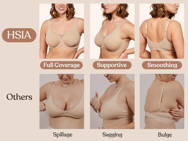 HSIA Cardi Comfort Bra Plus Size Underwire Non-padded Smoothing Wide Strap Full Coverage The Security-Blanket Bra for Big Busted Women Unlined Minimizer T-shirt Bra TikTokShopBlackFriday