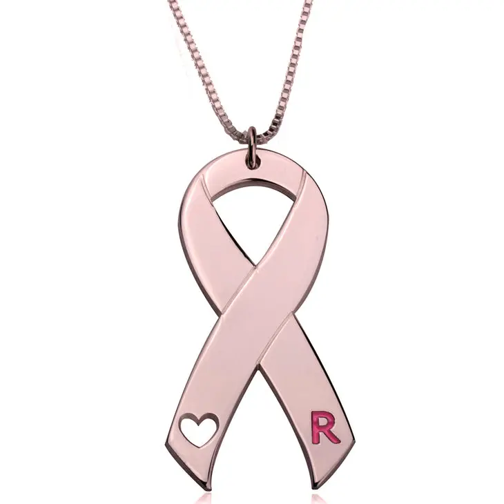 Breast Cancer Ribbon Initial Necklace