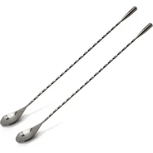 12.5” Stainless Steel Cocktail Mixing Bar Spoon Long Handle Spiral Design with Weighted Teardrop End (Set of 2)