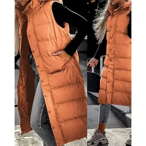 Women��s Long Puffer Vest �C Quilted Hood, Button Down Winter Coat 2025