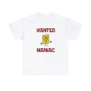 Sponge Meme T-shirt, Wanted Maniac Cartoon Tee, Funny Graphic Shirt for Men & Women
