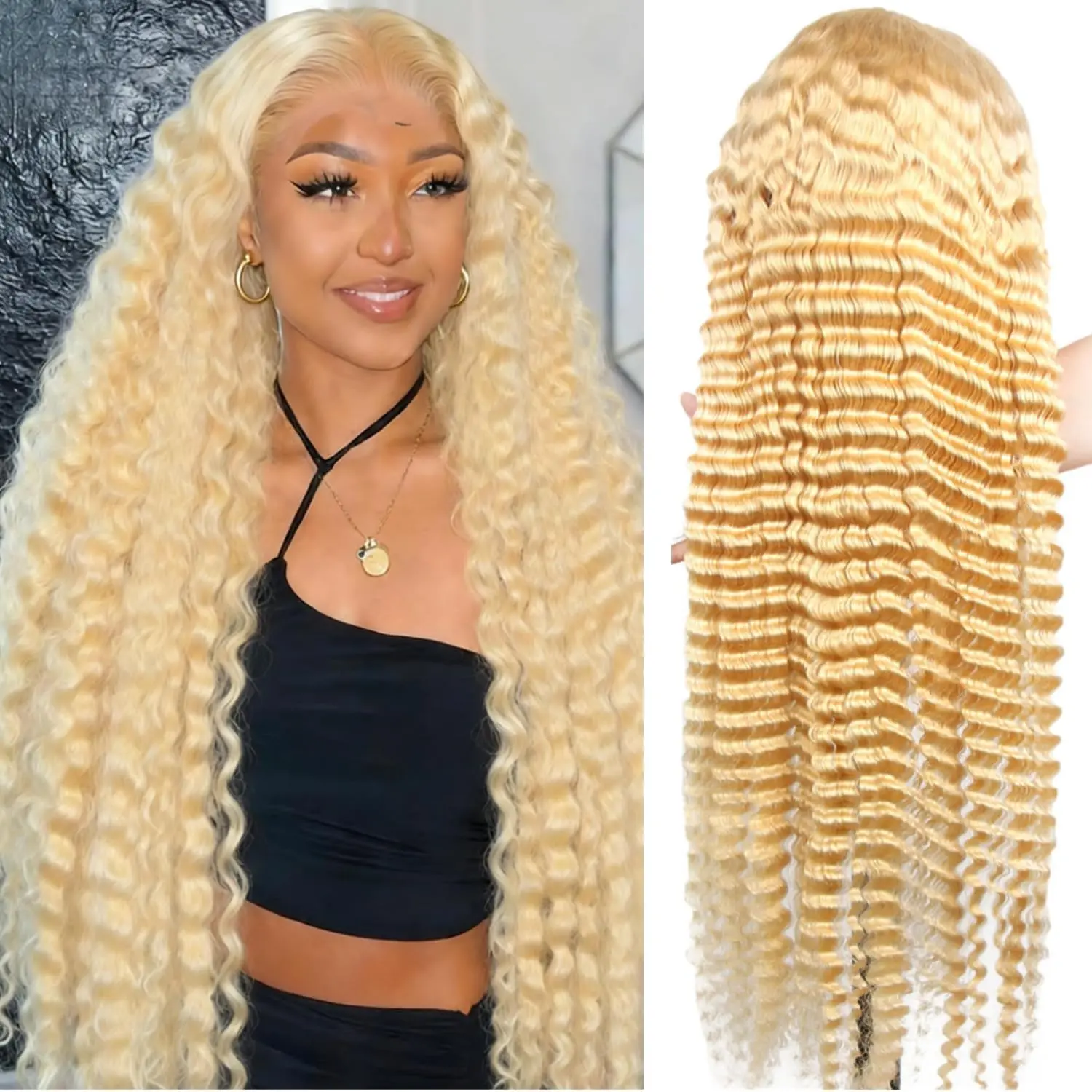 28 Inch 613 13x4 Lace Front Wig Human Hair 200% Density Blonde Deep Wave HD Lace Frontal Wig Human Hair Blonde Curly Wig Human Hair Pre Plucked With Baby Hair for Women