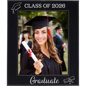 Class of 2026 Graduate Picture Frame – Leatherette Frame with Engraved Silver Lettering, Fits a 8x10 Photo, Graduation Gifts for High School College