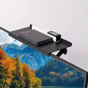 Black adjustable TV screen top shelf, computer monitor desk storage rack, media box router organizer for home office, painted in ABS rectangular shape