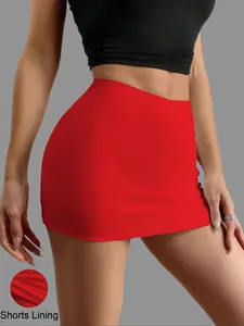 Women's Sexy Tight-Fitting Short Skirt with Shorts Lining, Bodycon Skort, Solid Color Spring & Fall Fashion, Multiple Colors Available