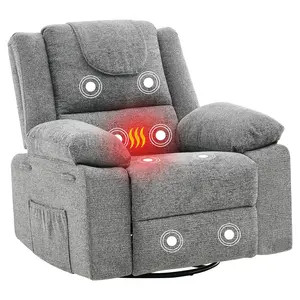 Sectional Oversized Swivel Rocker Recliner Chair Set with Memory Foam, Massage & Heat, 360° Swivel, 135° Recline Vanity Accent Chair, Large Living Room Bedroom Furniture, Soft Linen Upholstery, Sturdy Metal-Wood Frame, 350 lbs Designer Chair