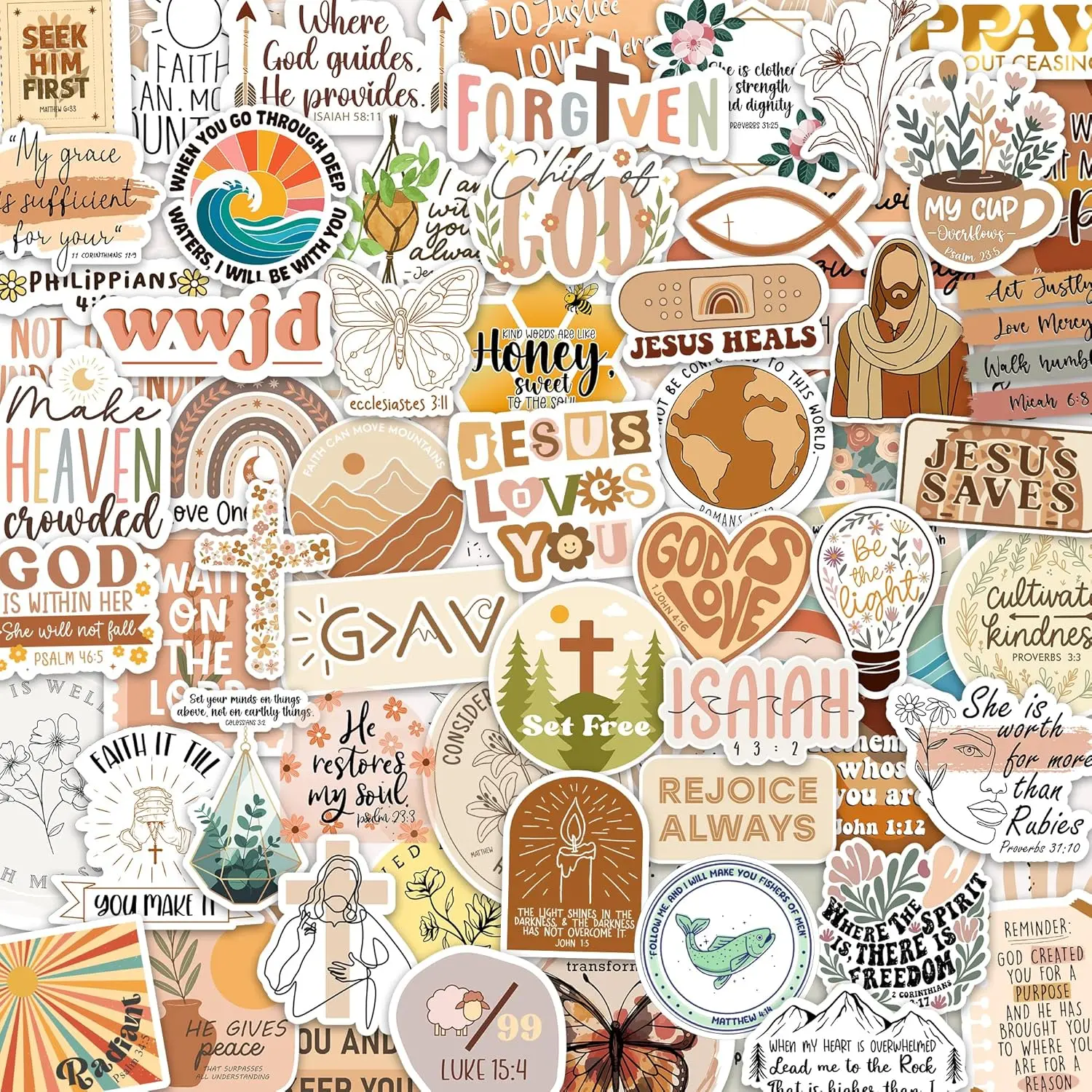 160pcs Boho Christian Stickers Inspirational Bible Verse Stickers, Waterproof Vinyl Faith & Jesus Decals for Journaling Bibles Water Bottle Scrapbook Laptop Gifts for Kids