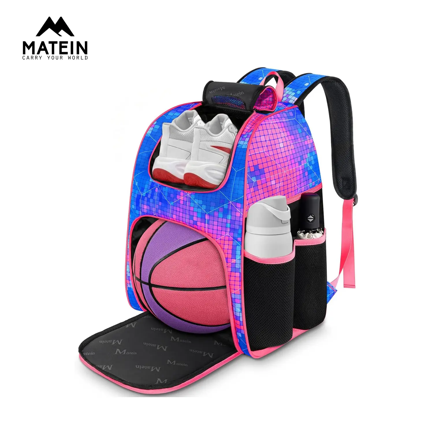 【Back To School】MATEIN Sports Backpack, 35L Large School Backpack with Ball Holder & Shoe Compartment, Basketball Football Gear Bag with Mesh Pockets, Water Resistant Laptop Backpack for School, Sports Practice & Daily Use