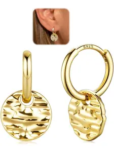 14K Gold Hoop Earrings Women with Coin Disc Pendant 925 Sterling Silver Huggie Hoops with Removable Round Geometric Drop Hanging Hypoallergenic Earrings for Women High Quality Earrings