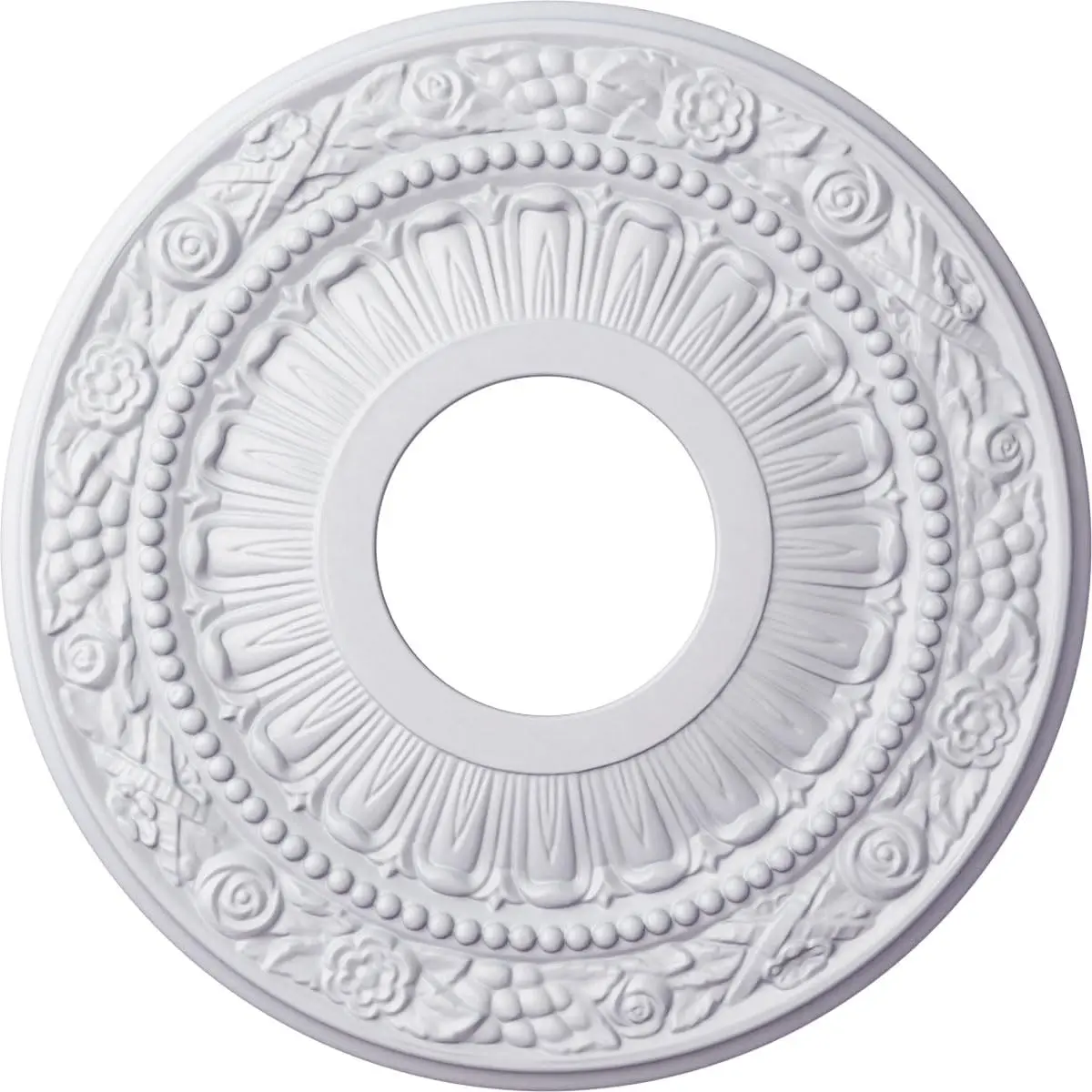 Round Decorative Nadia Ceiling Medallion for Home Indoor Room Decor, 12 1/8"OD x 3 5/8"ID x 7/8"P, Fits Canopies up to 4 7/8"