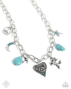 Southwestern Souvenir - Blue Turquoise Stone Silver Horse Heart Short Necklace - Paparazzi - Fashion Fix  February 2025