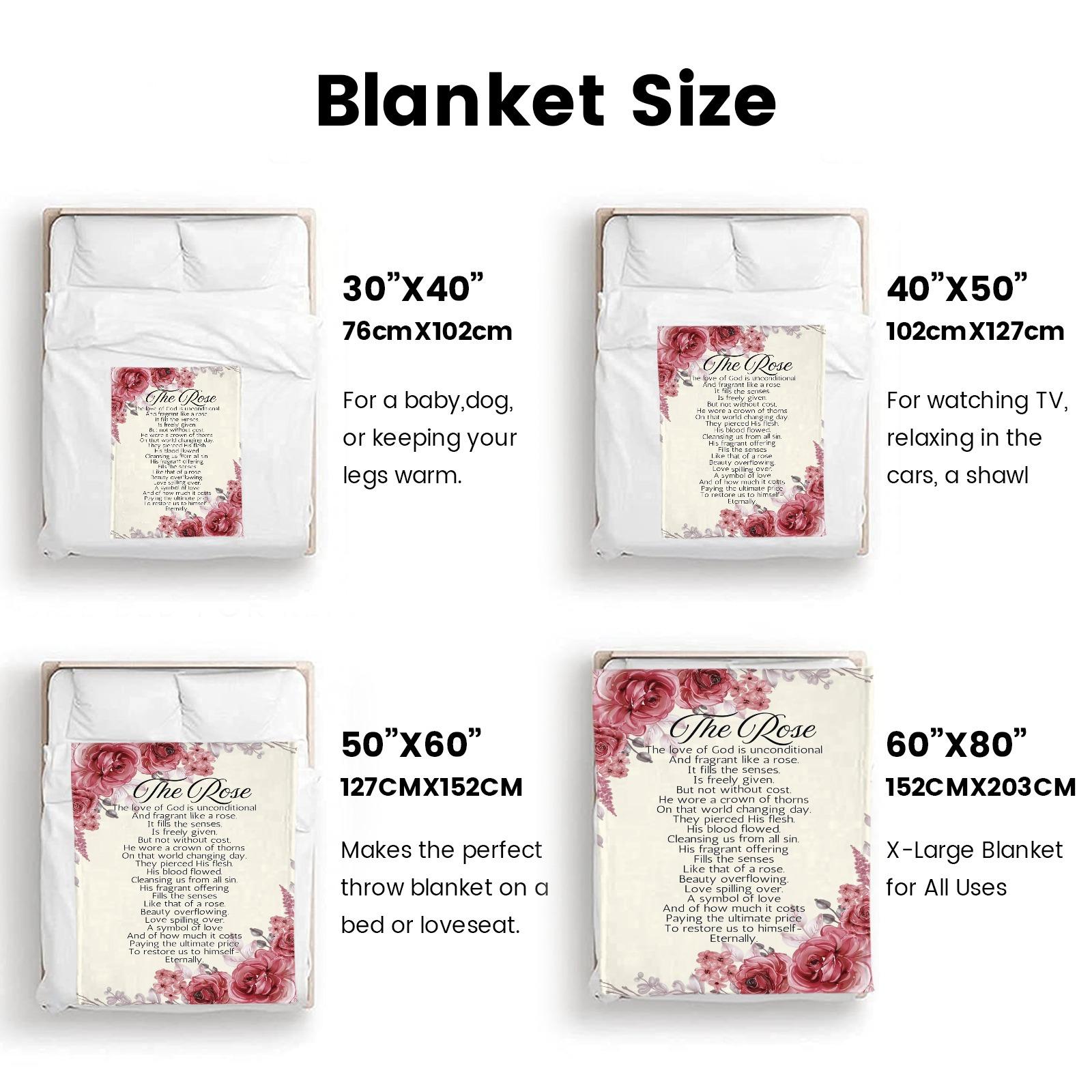 The Rose God's Love Flannel Blanket Soft Cozy Gift Throw with Inspirational Christian Poem Elegant Floral Design Perfect for Gifting to Believers Snuggling Warmly or Adding Devotional Charm to Any Faith Focused Space