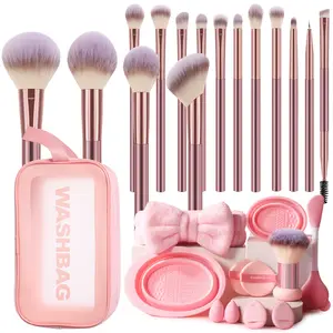 15PCS Cosmetic Brushes + 12PCS All In One Makeup Tools Set Waterproof Zipper Cosmetic Bag Multifunctional Brush Set Mini Sponges Air Cushion Puffs Hairband Cleaning Tools Facial Mask Brush Portable Complete Beauty Kit For Daily Travel And Makeup Beginners