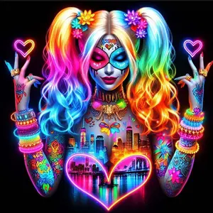 5D DIY Full Drill Round Diamond Painting - Diamond Art Kit Rainbow Hair, Heart Shape, Ferris Wheel Mosaic, Canvas - DIY Decorative Painting, Home Wall Decor, Suitable for Halloween and Christmas, Birthday and Anniversary Gifts Diamond Painting Kits