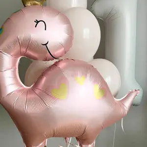 Crown Dinosaur Design Balloon, 1 Count Large Crown Pink Dinosaur Aluminum Film Balloon, Birthday Party Background Photography Prop Decoration