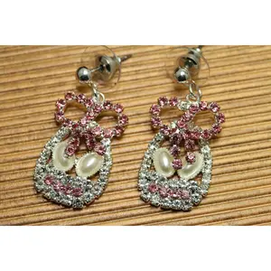 Women's Rhinestone, Pearl-Accented Easter Egg Basket Dangle Earrings - Female Easter Costume Jewelry Accessory