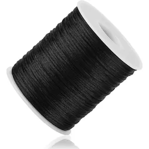 Black Nylon String Cord - 1MM 100 Yards Black Twine for Bracelet Making, Braided Ornament Lanyard Thread & Macrame Satin