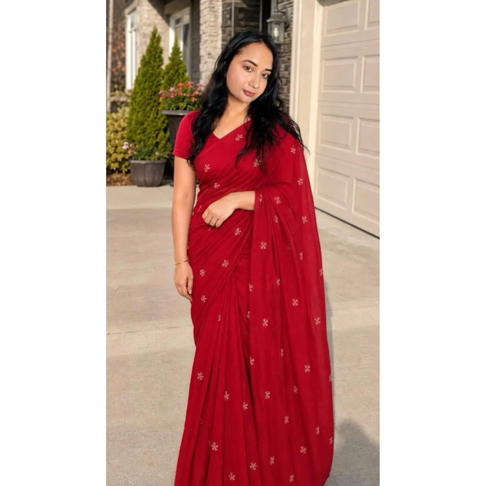 Parijaat hand loom- Pure Mulmul Cotton Saree with Fully Stitched Blouse.