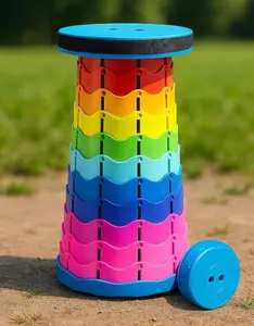 Collapsible Telescoping Stool | Portable Folding Seat for Adults, 400 lb Capacity | Lightweight Travel Stool - Rainbow color