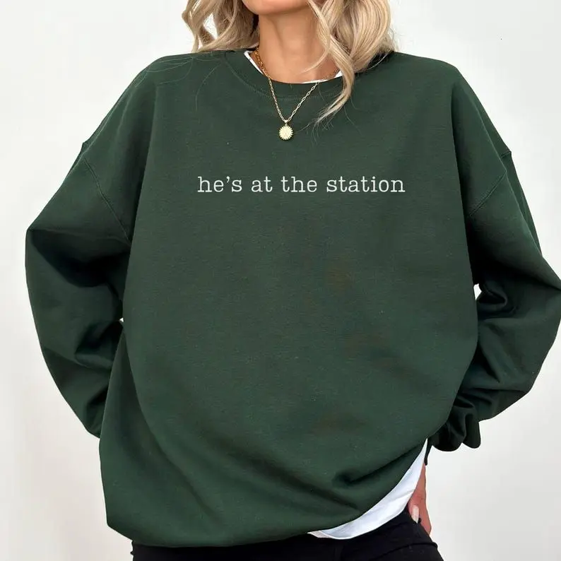 He’s at the Station Sweatshirt, Proud Police Wife Crewneck, Supportive Law Enforcement Partner Gift, Cozy Everyday Pullover