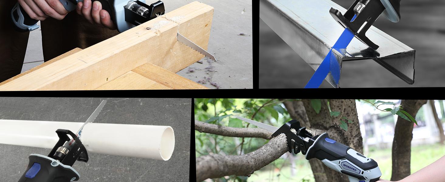 WORKPRO 12V Cordless Reciprocating Saw with Clamping Jaw, 2.0Ah Li-Ion Battery with 1 Hour Fast Charger, Variable Speed and Tool-Free Blade Change, 3 Saw Blades for Wood & Metal Cutting WORKPRO 12V Cordless Reciprocating Saw with Clamping Jaw, 2.0Ah Li-Ion Battery with 1 Hour Fast Charger, Variable Speed and Tool-Free Blade Change, 3 Saw Blades for Wood & Metal Cutting