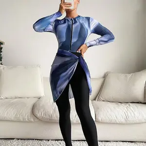2025 New Printed Zipper Long Sleeve Surfing Suit Swimsuit for Women Fashion Conservative Bikini Beach Swimwear Swimming Activewear