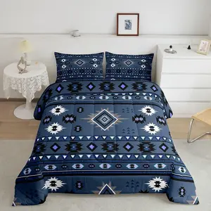 Kids Western Comforter ,Southwestern Aztec Comforter Set Boys Girls Boho Tribal Bedding Set Bohemian Rustic Country Teens Duvet Set Bedroom Decor Microfiber Bed Set