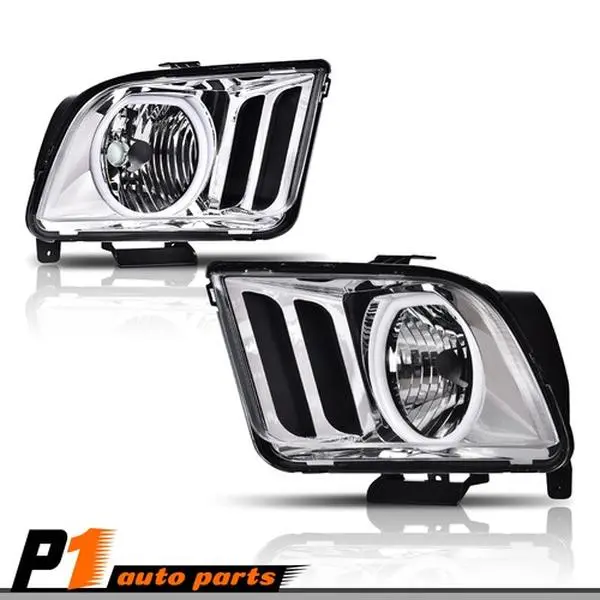 Clear Lens LED Halo Headlight YHeadlamp Projector Fit For 05-09 Ford Mustang, 05-09 Model, Bolt-On Kit