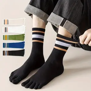 5 Pairs Men's Five Finger Socks Striped Low Cut Five-toe Novelty Anti-odor Cotton Comfortable Casual Middle Sock High Quality Sports Socks dots  socks  sport