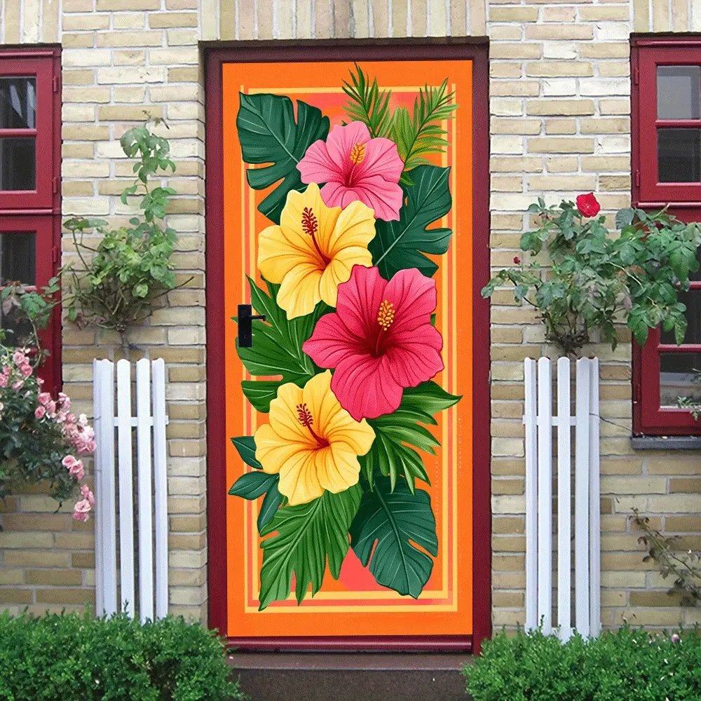 2pcs Tropical Hibiscus Flower Wall Stickers Removable Self Adhesive Waterproof Vinyl Sticker Decorative Door Stickers for Living Room Bedroom Wall Decor Creative Plant Flower Floral Wall Decals Large Size Home Decor Sticker